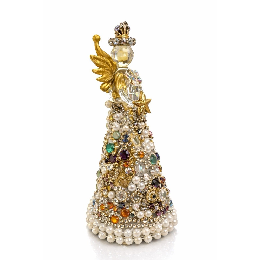 One of a Kind Jeweled Angel Figurine Rhinestone Pearl Gold Wings Decor 10" - Picture 2 of 4